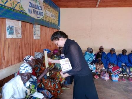 Nicole with Seniors at Seniors' Day center in Njombe Tanzania